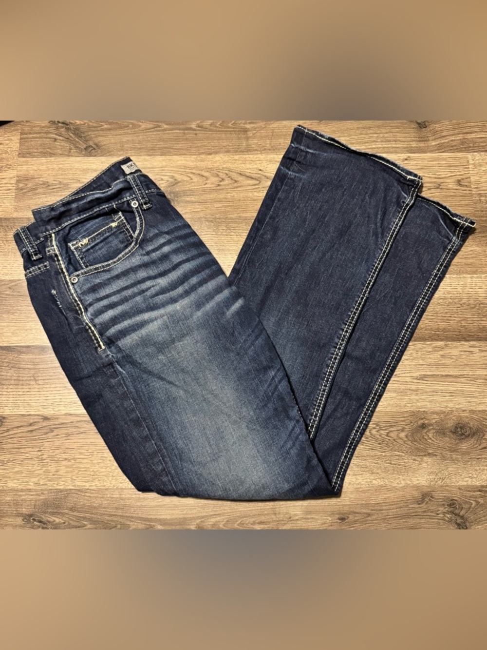 BKE Jake Straight 32x32 Dark Wash Denim Blue Jeans Mens Buckle Western Stretch